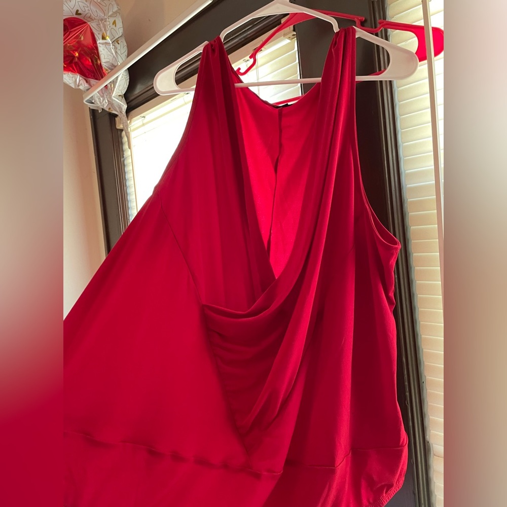 Red tank top cross front body suit